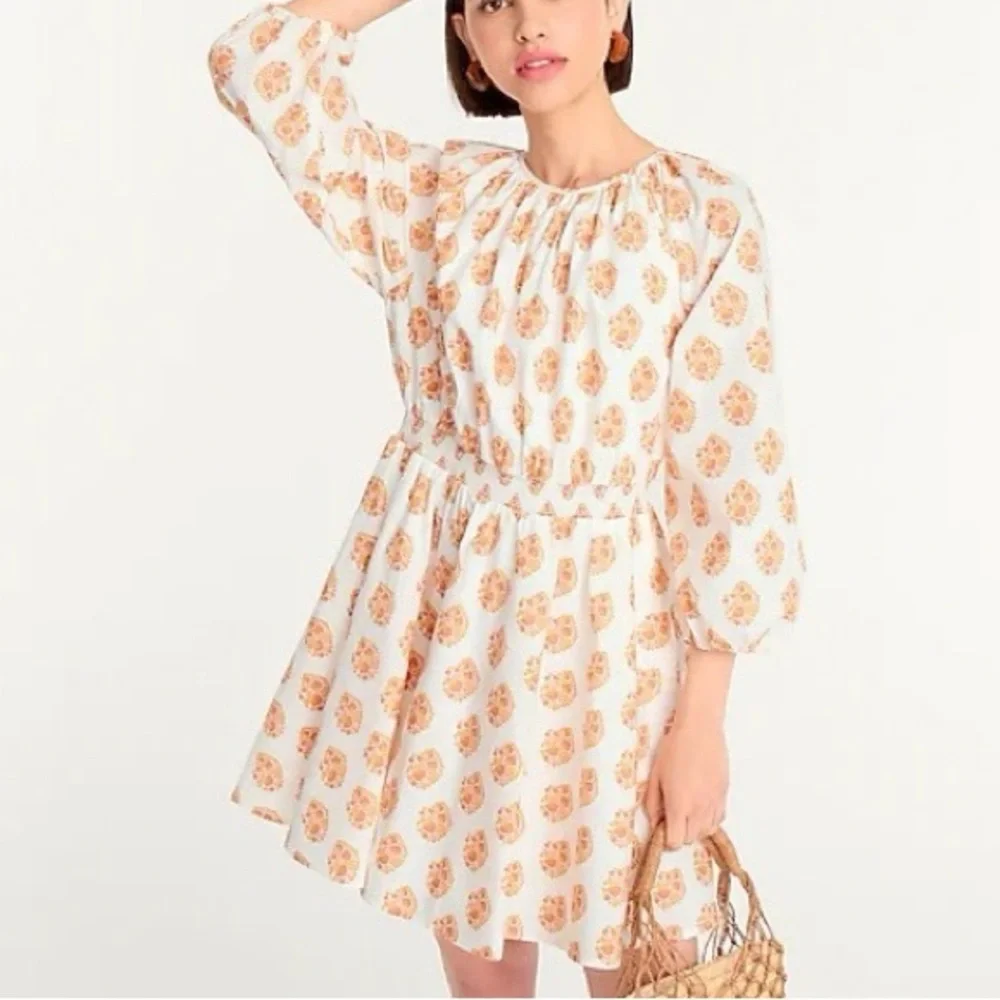 J‎ Crew Smocked-waist mini dress in gathered floral block print 3/4 sleeve